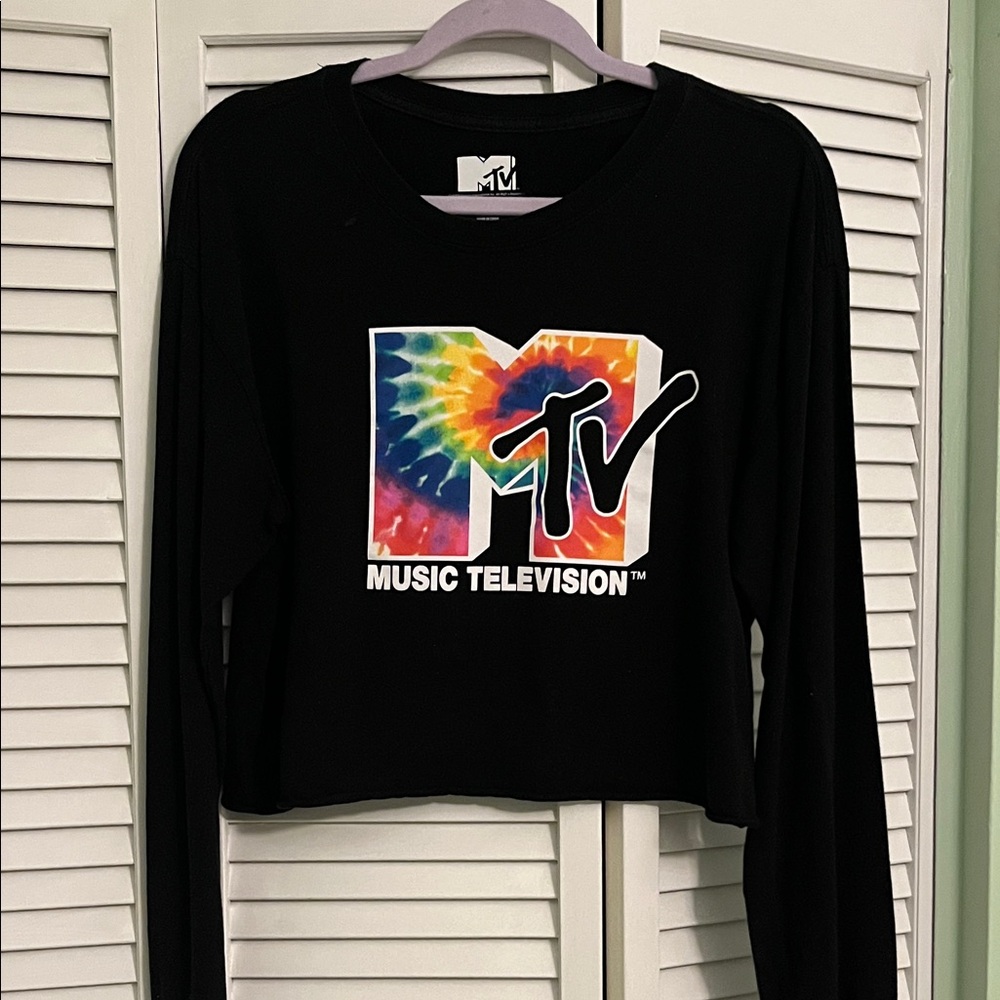 MTV Black Crop Top with Tie-Dye Logo